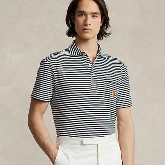 Vtg Polo Ralph Lauren Mens XXL Polo Crest Lisle Polo Shirt Navy Stripe - Picture 1 of 9